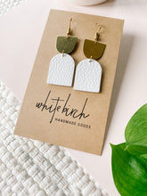 Load image into Gallery viewer, *SALE* White Leather with Oblong Brass Accent Earrings With Raw Brass Hook