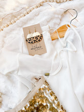 Load image into Gallery viewer, *SALE* Cheetah Print Leather Half Moon & Brass Half Moon Dangle Earrings