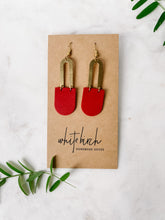 Load image into Gallery viewer, Red Leather & Brass Earrings