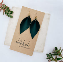 Load image into Gallery viewer, Dark Green Leather Leaf Earrings