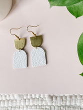 Load image into Gallery viewer, *SALE* White Leather with Oblong Brass Accent Earrings With Raw Brass Hook
