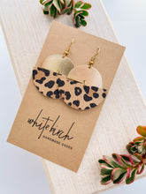 Load image into Gallery viewer, *SALE* Cheetah Print Leather Half Moon & Brass Half Moon Dangle Earrings
