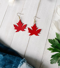 Load image into Gallery viewer, Canadian Red Maple Leaf Leather Earrings