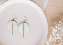Load image into Gallery viewer, *SALE* White Birch Cork Leather Disc and Brass Bar Earrings