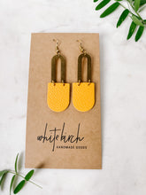 Load image into Gallery viewer, Mustard Yellow Leather & Brass Earrings