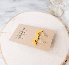 Load image into Gallery viewer, Mustard Yellow Leather & Brass Ring Geometric Earrings