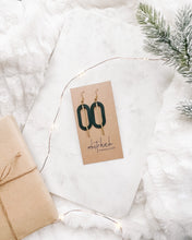 Load image into Gallery viewer, Dark Green Leather Oval & Brass Bar Geometric Earrings