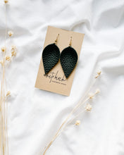 Load image into Gallery viewer, Textured Black Leather Leaf Earrings.