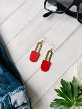 Load image into Gallery viewer, Red Leather & Brass Earrings