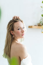 Load image into Gallery viewer, Blush Pink Leather Petal Hoop Earrings.