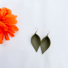 Load image into Gallery viewer, Army Green Leather Leaf Earrings
