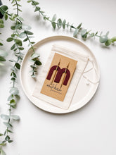 Load image into Gallery viewer, Burgundy Leather Arch & Brass Bar Geometric Earrings