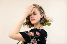 Load image into Gallery viewer, *SALE* Dark Grey Leather Disc and Brass Bar Earrings With Raw Brass Hooks