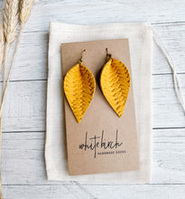 Load image into Gallery viewer, *SALE* Goldenrod Yellow Braided Leather Leaf Earrings