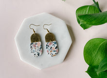 Load image into Gallery viewer, *SALE* Terrazzo Leather with Brass Accent Earrings with Raw Brass Hooks