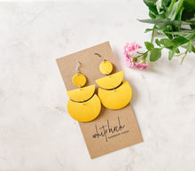 Load image into Gallery viewer, Lemon Yellow Saffiano Leather Statement Earrings