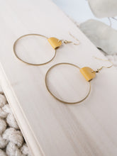 Load image into Gallery viewer, *SALE* Yellow Leather & Brass Circle Earrings With Raw Brass Hooks