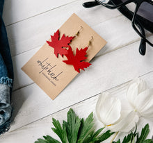 Load image into Gallery viewer, Canadian Red Maple Leaf Leather Earrings