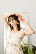 Load image into Gallery viewer, Yellow Leather Arc & Brass Half Moon Earrings