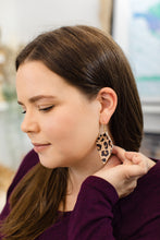 Load image into Gallery viewer, *SALE* Cheetah Print Leather Small Leaf Earrings with Raw Brass Hook