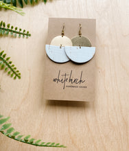 Load image into Gallery viewer, White Cork Leather & Brass Half Moon Stacked Dangle Earrings