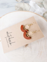 Load image into Gallery viewer, Chestnut Brown Leather & Brass Ring Geometric Earrings