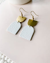 Load image into Gallery viewer, *SALE* White Leather with Oblong Brass Accent Earrings With Raw Brass Hook