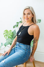 Load image into Gallery viewer, *SALE* Geometric Brass Half Moon Black Leather Circle Necklace