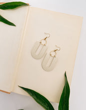 Load image into Gallery viewer, White Corn Colour U-Shaped Leather & Brass Ring Earrings