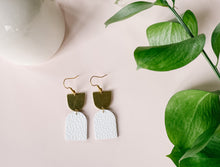 Load image into Gallery viewer, *SALE* White Leather with Oblong Brass Accent Earrings With Raw Brass Hook