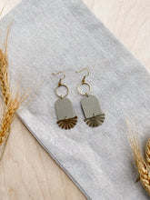 Load image into Gallery viewer, Clay Putty Tan Leather & Brass Sunburst Geometric Earrings