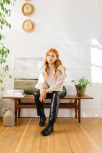 Load image into Gallery viewer, Cream Leather & Brass Triangle Earrings