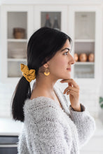 Load image into Gallery viewer, Mustard Yellow Leather & Brass Ring Geometric Earrings