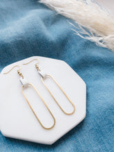 Load image into Gallery viewer, White Leather & Brass Oval Accent Earrings