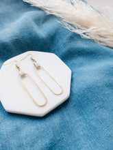 Load image into Gallery viewer, Cream Leather & Brass Oval Accent Earrings