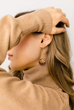 Load image into Gallery viewer, Burgundy Leather & Brass Sunburst Geometric Earrings