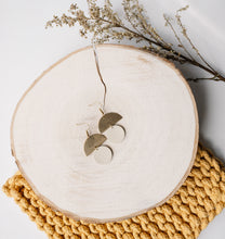 Load image into Gallery viewer, Beige Leather Small Circle & Brass Half Circle Stacked Earrings