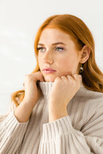 Load image into Gallery viewer, Cream Leather & Brass Triangle Earrings