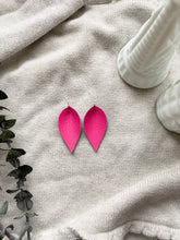 Load image into Gallery viewer, Neon Pink Leather Leaf Earrings