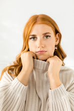 Load image into Gallery viewer, Cream Leather & Brass Triangle Earrings