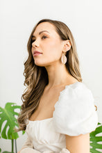 Load image into Gallery viewer, Blush Pink Petal Leather and Brass Bar Earrings