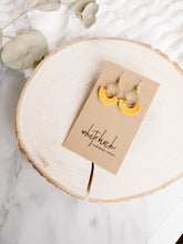 Load image into Gallery viewer, Mustard Yellow Leather & Brass Ring Geometric Earrings