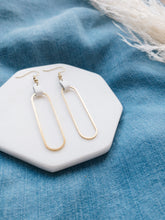 Load image into Gallery viewer, White Leather & Brass Oval Accent Earrings