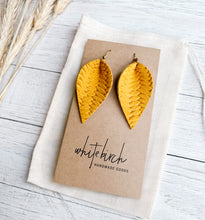 Load image into Gallery viewer, *SALE* Goldenrod Yellow Braided Leather Leaf Earrings