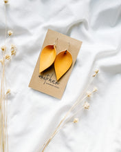 Load image into Gallery viewer, Mustard Yellow Leather Leaf Earrings