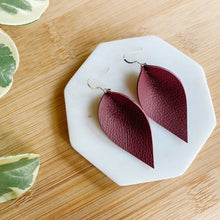 Load image into Gallery viewer, Burgundy Leather Leaf Earrings