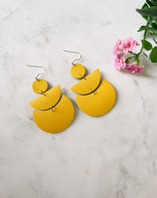Load image into Gallery viewer, Lemon Yellow Saffiano Leather Statement Earrings