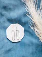 Load image into Gallery viewer, White Leather & Brass Oval Accent Earrings