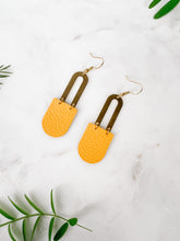 Load image into Gallery viewer, Mustard Yellow Leather & Brass Earrings