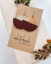 Load image into Gallery viewer, *SALE* Medium Brown Leather Half Moon & Brass Half Moon Dangle Earrings